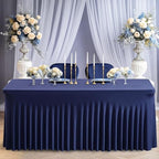 Wish Care 6 Pack Navy Blue Stretch Spandex Table Clothes for 6 Foot Rectangle Tables, 6FT Wrinkle Free Fitted Tablecloths Ruffles Design Table Cover for Party, Banquet, Wedding and Events - Image 6