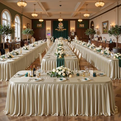 Champagne Gold Satin Tablecloths Rectangle 8FT, 6 Pack Spandex Fitted Stretch Table Covers Wrinkle-Resistant Floor Length Pleated Table Skirt for Weddings Parties Baby Shower Banquets Vendor Events - Image 5