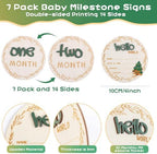 3D Baby Monthly Milestone Wooden Discs Set – 15 Pcs Baby Month Markers for Photos, Hello World Newborn Announcement Sign, My First Holiday Milestones Props Keepsakes - Image 2