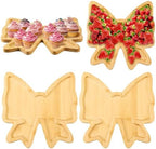 Rtteri 2 Pack Wooden Bow Party Decorations Bow Plates Bowtie Charcuterie Boards for Baby Shower Birthday Party Decorations Wood Bowtie Food Trays Coquette Serving Platter for Wedding Tabletop Tray by Rtteri