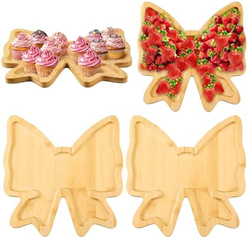 Rtteri 2 Pack Wooden Bow Party Decorations Bow Plates Bowtie Charcuterie Boards for Baby Shower Birthday Party Decorations Wood Bowtie Food Trays Coquette Serving Platter for Wedding Tabletop Tray by Rtteri