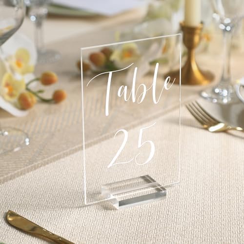UNIQOOO Acrylic Wedding Table Numbers 1-25 with Stands | 4x6 inch Printed Calligraphy, Clear Table Number Signs and Holders | Perfect for Wedding Reception, Centerpiece Decoration, Event, Party - Image 3