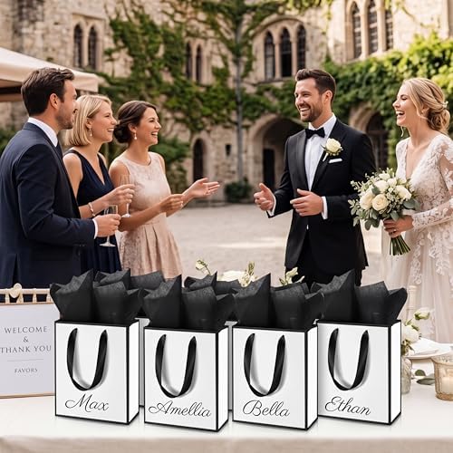 Yeaqee 100 Pcs Metallic Paepr Gift Bags Bulk with Handles,White Black - Image 6
