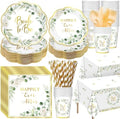 Funnymoom 452 Pcs Sage Green Bridal Shower Decorations for 50, Bride to Be Bridal Shower Paper Plates Napkins Cups Tablecloth Cutlery Straws for Eucalyptus Leaves Wedding Party Supplies by Funnymoom