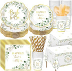 Funnymoom 452 Pcs Sage Green Bridal Shower Decorations for 50, Bride to Be Bridal Shower Paper Plates Napkins Cups Tablecloth Cutlery Straws for Eucalyptus Leaves Wedding Party Supplies by Funnymoom
