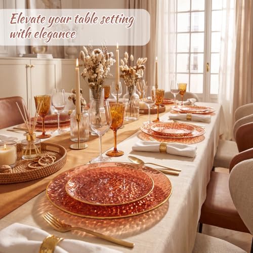 Rubtlamp 60Pcs Amber Plastic Plates - Brown Disposable Plates With Gold Rim, Clear Heavy-duty Party Plates, Hammered Plates Include 30 Dessert Platos, 30 Dinner Platos for Party - Image 3