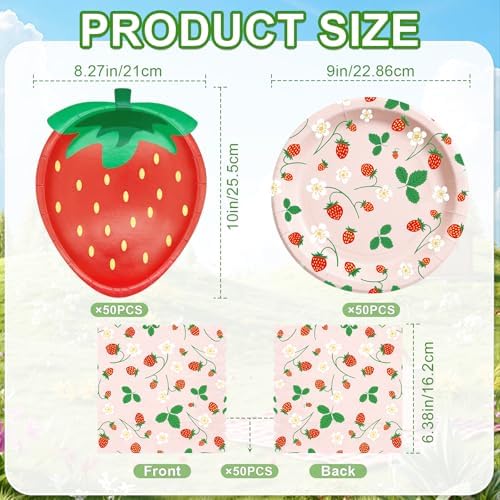 Strawberry Paper Plates Set, Strawberry Birthday Party Decorations, 50Set - Image 3