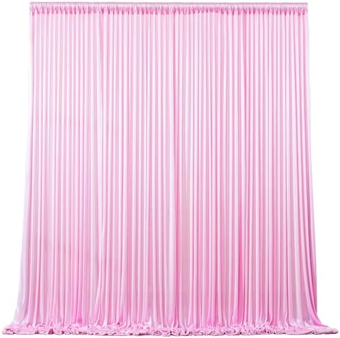 Pink Satin Backdrop Curtains 8 Panels - Glitter Photo Drapes for Baby Shower, 40x10FT Shimmer Back Drop Cloth, Wrinkle Free for Birthday Party Prom Wedding Photography Background by WishCare
