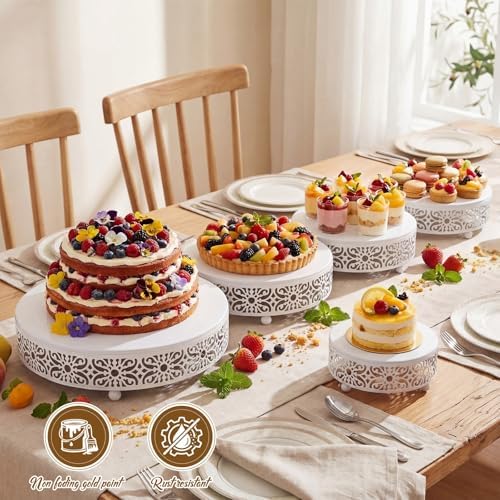 Wenqik 5 Pcs Metal White Cake Stand,16/14/12/10/8 In Round Cake Holder - Image 4