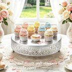 Cake Stand, Metal Round Cupcake Dessert Stand Cake Display Holder Cookies Fruit Serving Tray Decor for Wedding Party Birthday Baby Showers Anniversary (16 in, Matte Silver) - Image 4