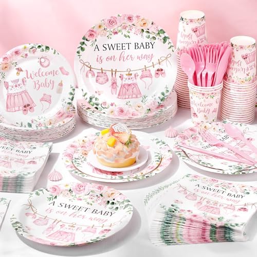 Pickmesh 400 Pcs Floral Baby Shower Party Decoration Paper Plates Serve 50 - Image 4