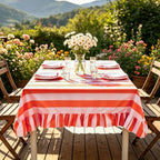 JarThenaAMCS Ruffle Tablecloth Orange Pink Striped Table Cloth Rectangle Decorative Table Cover with Ruffled Edge for Home Kitchen Dining Party Decor, 60 x 120 Inch - Image 6