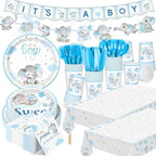 405 Pcs Blue Elephant Baby Shower Decorations, Plates Napkins Cups by Yiyiring
