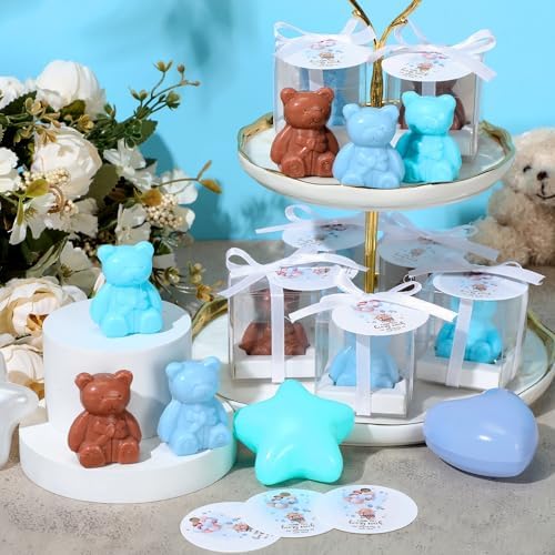 Geosar 36 Pack Bear Soap Shower Favors Thank You Tag Box,Dark Brown Blue - Image 4