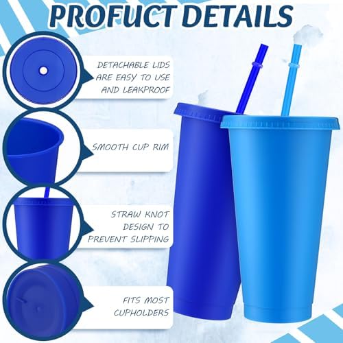 Skylety 24 Pcs Dusty Blue Plastic Cups with Lids and Straws 24 oz - Image 3