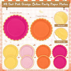 Mimorou 342 Pcs Pink Orange Yellow Party Supplies Pink and Orange Tableware Paper Disposable Plates Napkins Cups Plastic Tablecloth Triangle Banner for Fall Tropical Tequila Sunset Party Decorations - Image 2