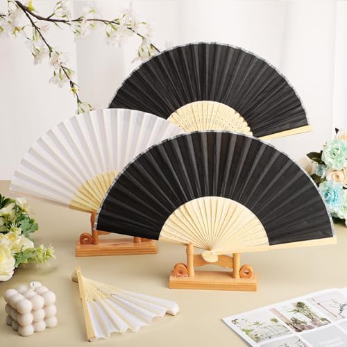 Blulu 40 Pcs Black White Hand Fans Bulk Folding Bamboo Silk Foldable Handheld Fan for Women DIY Line Dance Clapping Popping Wedding Bridal Shower Baby Shower Birthday Party Favors Gift Decoration - Image 5