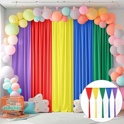 JCJ Rainbow Backdrop Curtains 5 Panels Rainbow Backdrop for Birthday Party Decorations Colorful Curtains for Girls Bedroom Classroom 10 * 7FT by JCJ