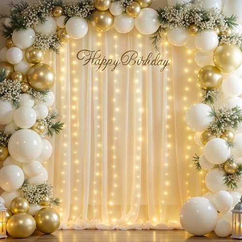 Wish Care 20x10FT Cream Wrinkle Free Backdrop Curtains with Lights String for Parties - Photo Curtain Backdrop with Lights for Wedding Decorations, Bridal Baby Shower Birthday Party Photography - Image 6