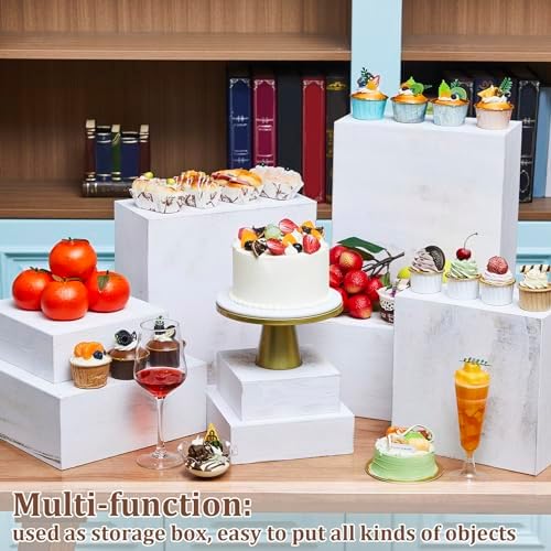 Barydat 8 Pcs Large 13.7" Wood Risers Display, Vintage White - Image 2