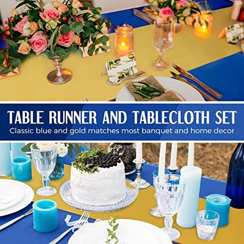 Tudomro 16 Pack Dark Blue and Gold Plastic Tablecloths Satin Runner Set - Image 6