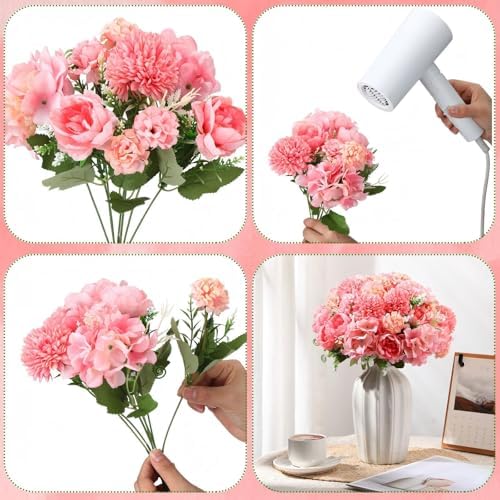 Tigeen 24 Bundles Artificial Flowers Bouquet Silk Peonies, Rose Pink - Image 2