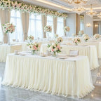 Suppromo Ivory Tulle Tablecloth for 6 Foot Rectangular Tables 6ft Ivory Table Cloth Rectangle Wrinkle Free Table Cover with Tutu Skirt for Wedding Birthday Party Bridal Shower Banquet - Image 4