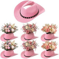 Didaey 6 Pcs Cowboy Hat Flower Vase Western Cowboy Party Table Centerpiece for Artificial Flower Cotton Linen Floral Vase with Top Opening Wedding Baby Shower Birthday Party (Star Belt,Pink) by Didaey
