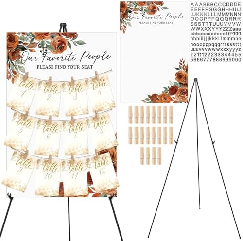 Pinkunn Terracotta Floral Wedding Seating Chart with Easel Display Stand 15.8 x 23.6 Inch Rose Wooden Rustic Seating Chart Board Please Find Your Seat Sign for Baby & Bride Shower Wedding Sign Decor by Pinkunn