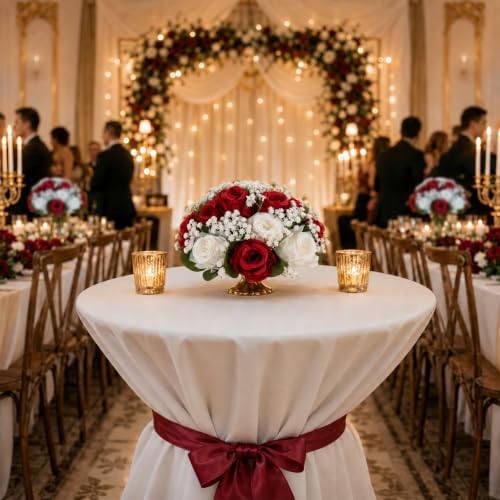 BLOSMON Fake Flowers Ball Wedding Centerpieces 10 Pcs Crimson Rose Babys Breath Artificial Flowers Center Pieces Decoration for Table Silk Kissing Floral Bouquet Arrangements for Home Party DIY Decor - Image 6