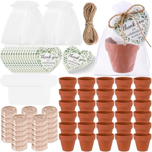 30 Terracotta Pot Sets, Greenery Party Favors for Guest Bulk by Acellegic