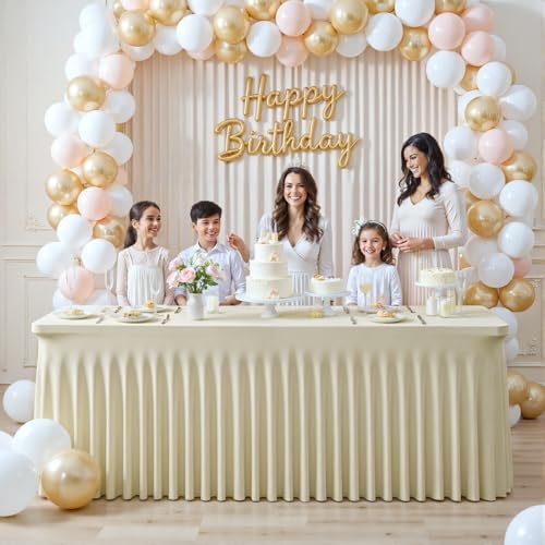 4 Pack Spandex Beige Fitted Table Cloth for 8ft Rectangle Tables Beige Stretch Tablecloth Table Covers Skirt Banquet Wrinkle Free Tablecloths for Parties Wedding - Image 4