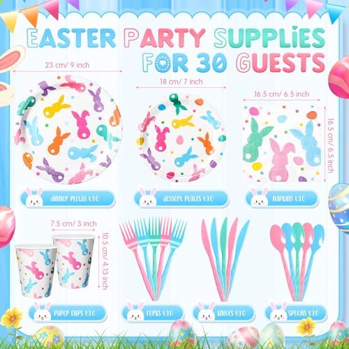 Honeydak 210 Pcs Easter Plates and Napkins Serve 30 Pastel Colorful Bunny 7" and 9" Rabbit Plates Napkins and Forks Tableware for Spring Holiday Easter Party Table Decor Supplies - Image 3