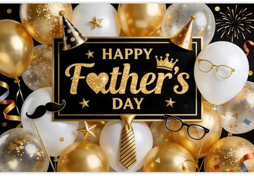 10x6.5ft Fathers Day Backdrop Golden and White Balloons Happy Father's Day Decorations Background Golden Tie I Love Dad Party Family Party Baby Shower Party Banner Photo Booth - Image 4