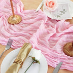 8 Pack Candy Pink Cheesecloth Table Runner 120 Inch Boho Wedding Decor - Image 5