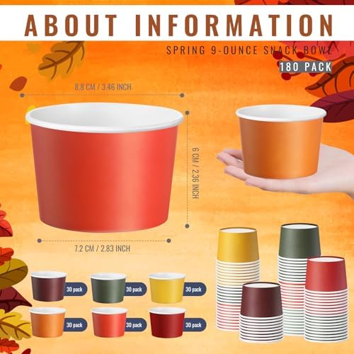 Jingmore 180 Pcs Paper Ice Cream Cups 9oz Disposable, Fall Color - Image 2