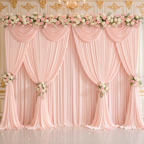 40x10ft Blush Pink Backdrop Curtain Panels for Parties - Wrinkle Free Polyester Photo Curtain Backdrop Wedding Back Drop Fabric Drapes for Party Decorations Background for Photography by WishCare