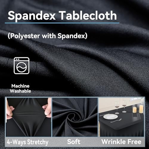 12 pk Black Spandex Tablecloth 6ft with Ruffled Skirt,Wrinkle Free High Stretch Fitted Tablecloths for 6 Foot Rectangle Tables,Pleated Elastic Spandex Table Covers 6 ft for Parties Wedding Banquet - Image 5