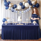 Wish Care 2 Pack Navy Blue Spandex Table Clothes for 4 Foot Rectangle Tables, 4FT Wrinkle Free Fitted Tablecloths Ruffles Design Table Cover for Party, Banquet, Wedding and Events - Image 5