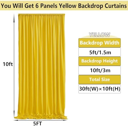 30ft×10ft Yellow Wrinkle Free Backdrop Curtain for Party Wedding, 6 Panels 5×10ft Soft Silky Polyester Photo Backdrop Drapes Curtains forBirthday Bee Parties Baby Shower Photography Backgrounds - Image 5