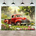 10x7ft Spring Backdrop Garden Red Truck Photography Background Colorful Flowers Green Grass Forest Natural Scenery Easter Banner Decorations Birthday Baby Shower Portrait Photo Booth Prop by ASDCXZ