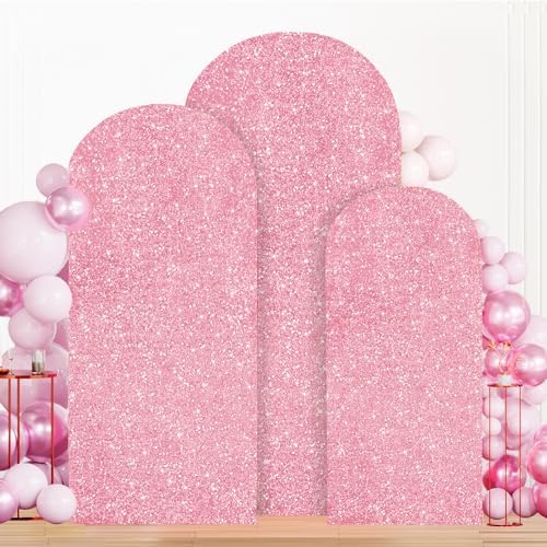 MODFUNS 4ft 5ft 6ft Sequin Payette Arch Cover Set of 3 Pink Gold Sequins Arch Covers Spandex Arch Stand Cover Fitted Round Top Arch Cover Elegant Stretchy Cover for Wedding Party Decoration - Image 4