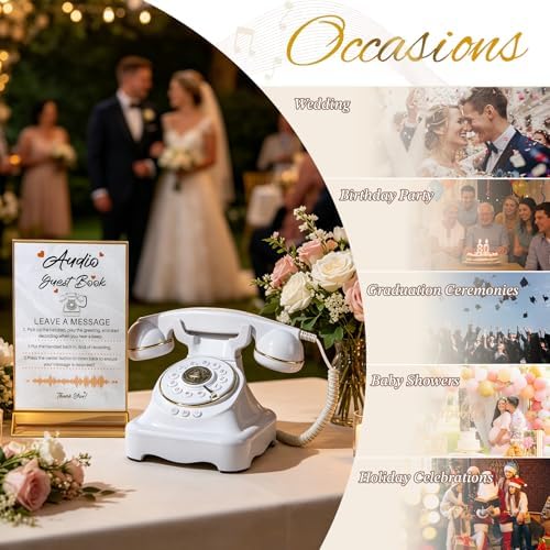 Audio Guest Book Wedding Phone with One-Touch Playback & Adjustable Volume for Wedding, Anniversary, Birthday Parties, Baby Shower(White S) - Image 5