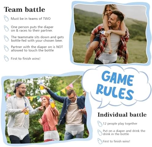 12 Set Bottle Chug Baby Shower Games Favors Change Funny Diaper Game Including Plastic Baby Bottles Chug Disposable Diapers Themed Sign for Gender Reveal Party Supplies (Blue Color,Bear) - Image 4