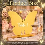 Lewtemi 15 Pcs Butterfly Gold Wedding Table Numbers 1-15 with Stands, Double Sided Mirror 4x5 Inch Acrylic Butterfly Signs Numbers for Reception, Wedding, Party, Anniversary, Events Table Decor - Image 2