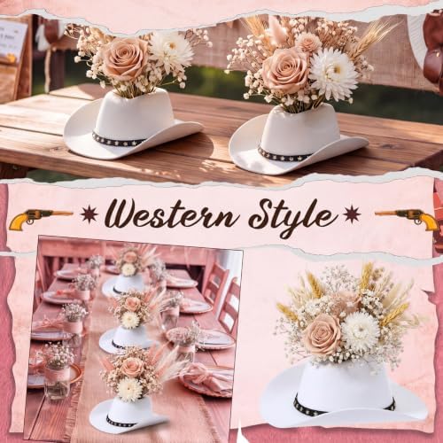 Didaey 6PCS 7.4in Cowboy Hat Vase Western Centerpieces, Star Belt, White - Image 6