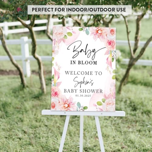 Andaz Press Baby in Bloom Personalized Baby Shower Welcome Sign Board Custom Wildflower Sign Pink Florals 16"x20" Canvas Floral Guest Book Alternative Welcome signs - Image 6