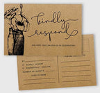 RSVP Postcards (Set of 50) 4"X6" Blank with Mailing Side,RSVP Reply Response Cards for Wedding Floral Kraft Script Style Print Return Cards by Inkdotpot