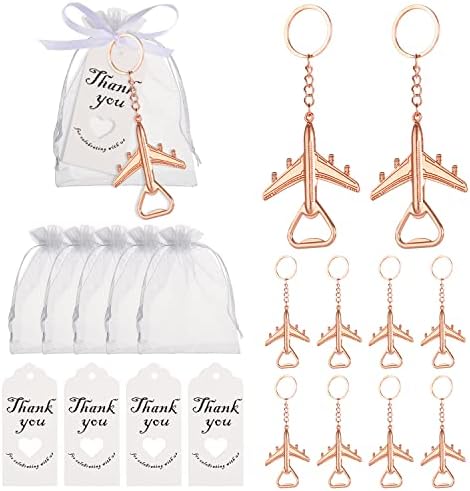 50PCS Rose Golden Airplane Bottle Opener Keychains for Wedding or Bridle Shower Favors,Baby Shower Gifts, Souvenirs to Guests Bluk by Winocbxt