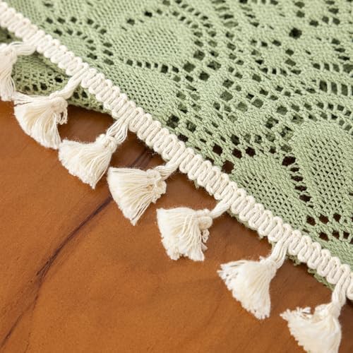 Boho Crochet Lace Tablecloth Rectangle 52 x 70 Inch Sage Green - Image 4